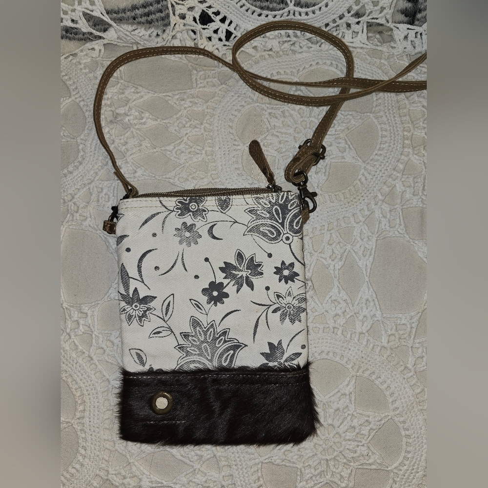 Myra Bag, Floral Patterned Crossbody Bag with Brown Accents